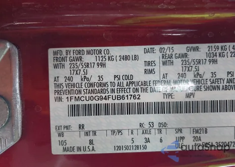 2015 Ford Escape Se z USA, uszkodzony, nr VIN 1FMCU0G94FUB61762